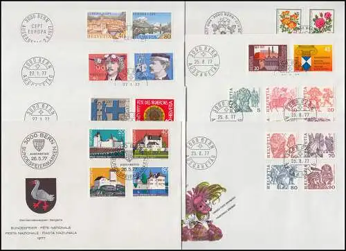 1087-1115 Schweiz-Jahrgang 1977 komplett auf Schmuck-FDC