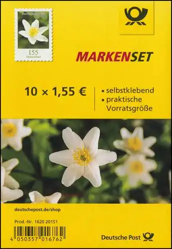 FB 91bII Buschwindröschen, Folienblatt ** (10 x 3484), Nr. -0151, WEITER Abstand