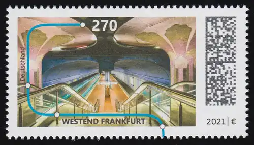 3594 U-Bahn-Station: Westend Frankfurt, nassklebend, ** postfrisch