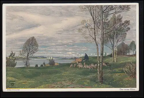 Tiere-AK Fritz Douzette: Der treue Hirte - Schafe, Primus-Karte, ungebraucht