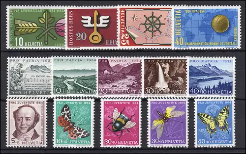 593-606 Schweiz-Jahrgang 1954 komplett, postfrisch