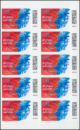 FB 104B Digitaler Wandel, Folienblatt mit 10 x 3592 ENG gestanzt, ET-O Bonn