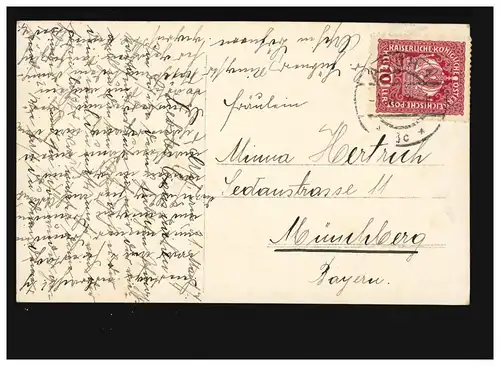 AK Femmes: Femme souriant avec des fleurs bleues, Asch