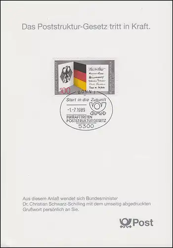 1421 EB 1/1989 Poststruktur-Gesetz - Typ I MIT Grußwort des Bundesministers