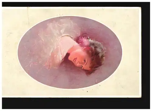 AK Frauen: Frau lächelnd mit Blumen im Haar, Bahnpost Berlin-Leipzig 1912