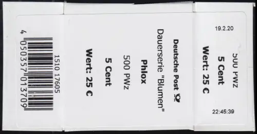 3296 Phlox 5 +CF -605 Banderole / Aufkleber 500er (kleine Nr. / geschlossene 4)