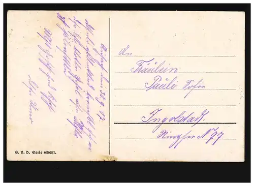 AK Femmes: Femmes couchées Fleurs Guitare, Oh Allemande fille, marquée 1917