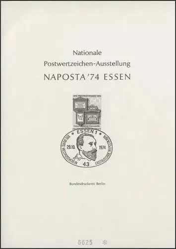 NAPOSTA Essen Sonderdruck 1974 schwarz groß, UPU Weltpostverein, ESSt