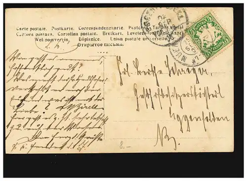 Femmes AK: robe bleue femme, avec couronne de feuilles dans les cheveux, Munich 25.09.1908