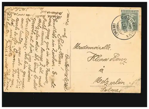 AK Femmes: Femmes Boutons de Rosiers, Robe pourpre, Col blanc, Courtedoux 27.11.1920