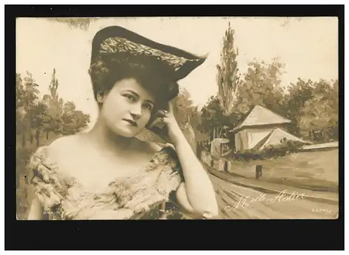 AK Femmes: Mme Pelzstola Chapeau de paysage, Fidèles/Ellefeld 21+ 20.06.1906