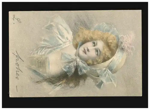 AK Femmes: femme blonde avec chapeau et boucles, Hultchin