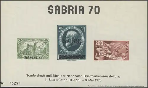 Impression spéciale Germania & Bayern & Saar SABRIA 1970, ** FAKSIMILE