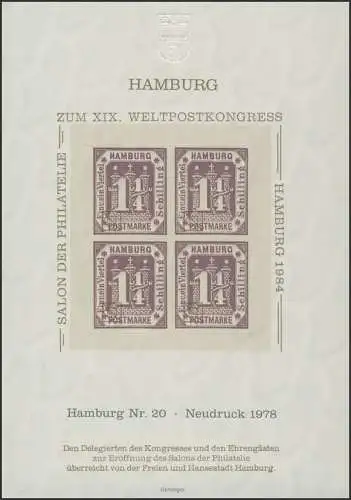 Tirage spécial Hambourg n° 20 Neuschreibung Salon Hamburg 1984 FAKSIMILE