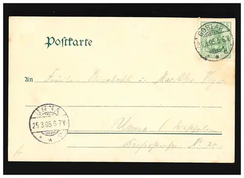 AK Okerthal avec pont et rivière, forêt, résine, Goslar 24.03.1905/ Unna 25.03.3.1905