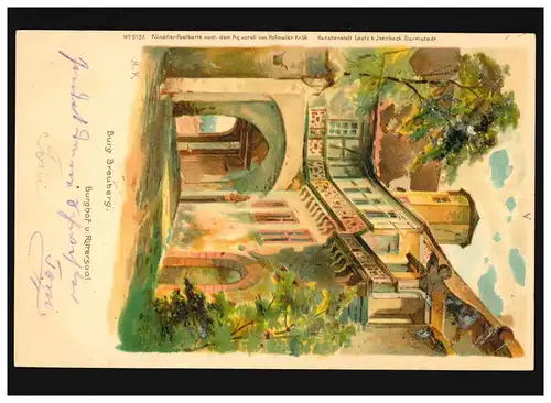 AK Burg Breuberg Burghof und Rittersaal, Neustadt 31.08.1901/ Fürth 01.09.1901