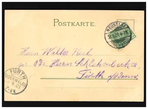 AK Burg Breuberg Burghof und Rittersaal, Neustadt 31.08.1901/ Fürth 01.09.1901