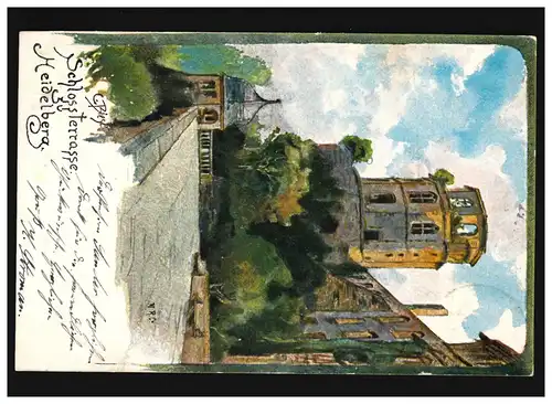 AK Heidelberg Schlossterrace, Heidl Berg 28.05.1902, Nord 29.05.202