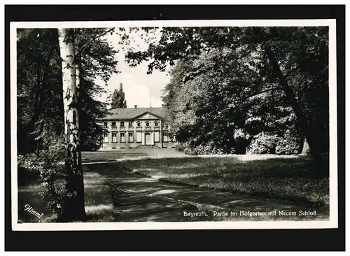 AK Bayreuth Hofgarten avec Nouveau château, Feldpost, 31.7.1941