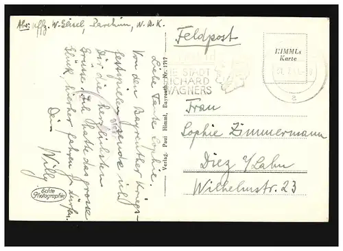 AK Bayreuth Hofgarten mit Neuem Schloß, Feldpost, 31.7.1941