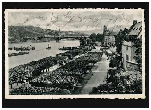 AK Koblenz am Rheinufer, Feldpost, Reichsmesse Leipzig, Koblenz 30.1.1941