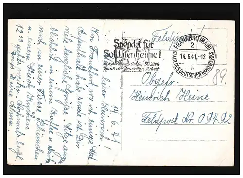 AK Frankfurt am Main, Haupt Garde, Feldpost, Frankfurt (Main) 14.6.1941