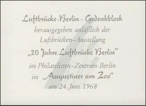 Berlin-Sonderdruck Bürgermeister-Block Luftbrücke Berlin Gedenkblock 1968