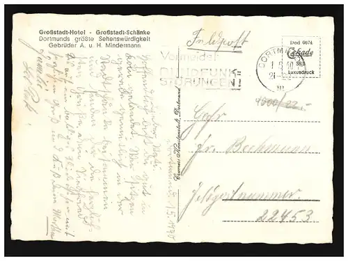 AK Dortmund Grande ville de Schahnke Coin confortable, Feldpost, Dortmund 1.5.1940