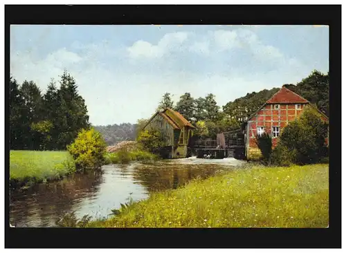Landwirtschaft Fluss Mühle Mühlrad Wasser Wiesen Bäume Wildblumen, ungebraucht 
