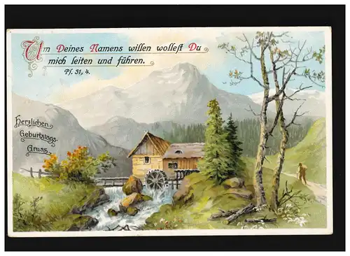 Landwirtschaft Wassermühle Fluss Berge Geburtstagsgruss, Berlin 4.10.1917