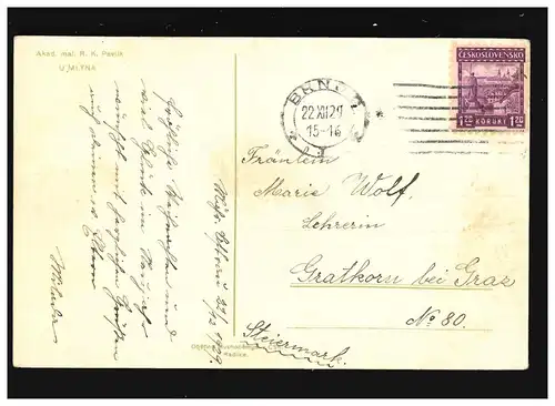 Agriculture Moulin d'eau Rivière Paysage Weide Ferme, Brno 22.12.1929