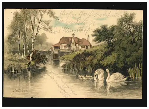 Agriculture Moulin de bouleau Cygne Peintre F.W. Hayes, Niederscheld 26.3.1921