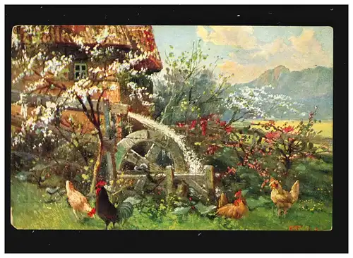 Agriculture moulin à eau moulin roue cerisier pré poulet, non utilisé