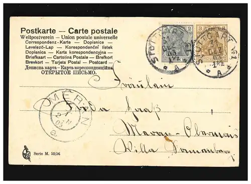 Agriculture Moulin à vent Neige Bonne année,Stuttgart /Meran 31.12.1903