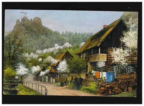 Landwirtschaft Bauernhäuser Berg Bäume Blüte Wäsche, Bremen 31.5.1915