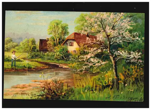 Landwirtschaft Bauernhaus Fluss Mann Angeln, Forsberg, Woltersdorf 4.1910