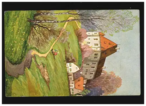 Landwirtschaft Gutshaus Schloss Bauernhöfe Berg Malerei, Zschorlau 17.12.1914