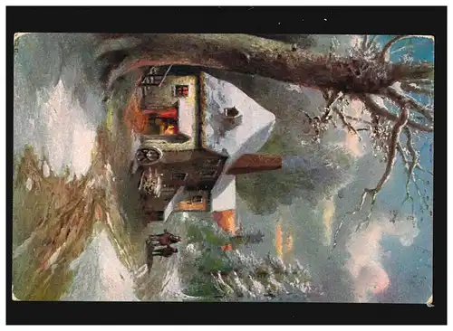 Landwirtschaft Bauernhaus Schnee Winter Pferd Mann Wald, Wien 21.12.1906