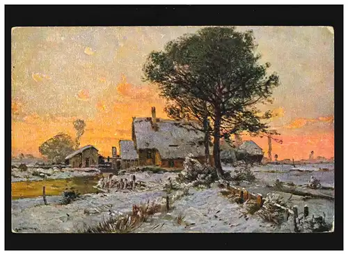 Landwirtschaft Bauernhäuser Schnee Winter Fluss Sonnenaufgang, ungebraucht 