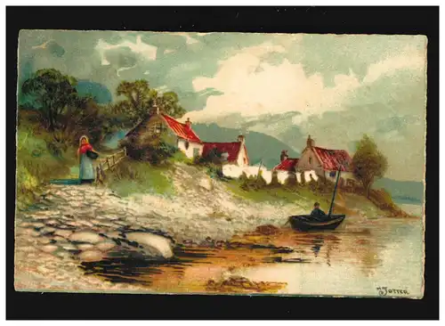 Landwirtschaft Bauernhäuser am See Ufer Fischer Frau mit Tracht, Heeren 17.1.29