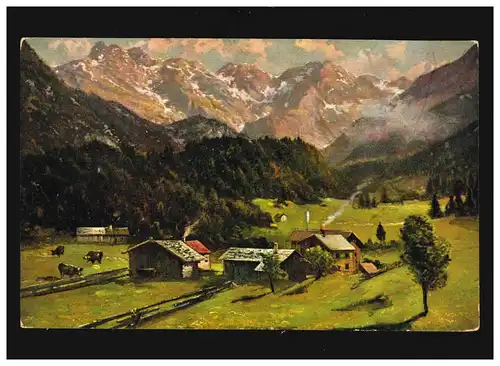 Agriculture village agricole dans les montagnes vaches prairies peinture, Aichach 28.5.1911