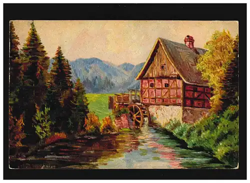 Agriculture moulin à eau Mühlrad Bach Montagnes Peinture E.Jahn, non utilisé
