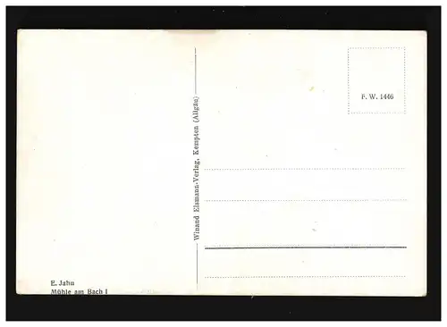 Landwirtschaft Wassermühle Mühlrad Bach Berge Malerei E.Jahn, ungebraucht