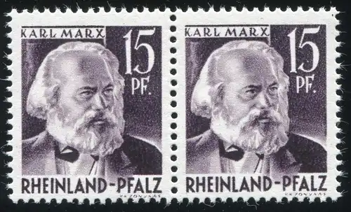 5 Freimarke 15 Pf im Paar: linke Marke mit PLF IV: Kerbe in der 1, Feld 58, **