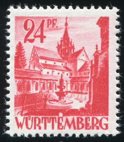 8 Freimarke 24 Pf mit PLF III: weißer Fleck über E in WÜRTTEMBERG, Feld 81, **