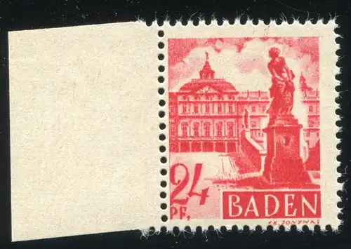 8 Freimarke 24 Pf. mit Rand und PLF II: Komma statt Punkt nach PF, Feld 21, **