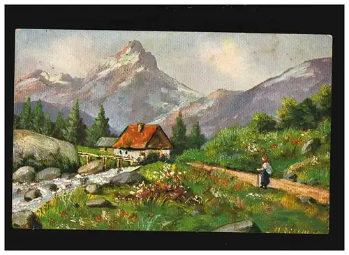 Landwirtschaft  Bauernhaus Gebirgsbach Berge Frau Feldpost, Brumath 11.4.1916