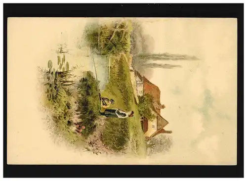 Agriculture ferme rivière enfants pêche prairie piéton fleurs, non utilisés