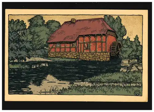Landwirtschaft Lüneburger Heide Wassermühle Zeichnung Kunst, Münster 9.9.1917