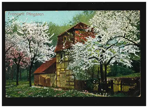 Landwirtschaft Bauernhaus Kirschblüten Fröhliche Pfingsten, Leipzig 5.6.1927
